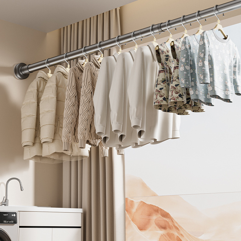 Hole-Free Telescopic Rod, Nail-Free Clothes Drying Rod, Wholesale Balcony Curtain Hanging Rod, Shower Curtain Rod, Door Curtain Wardrobe Support Rod