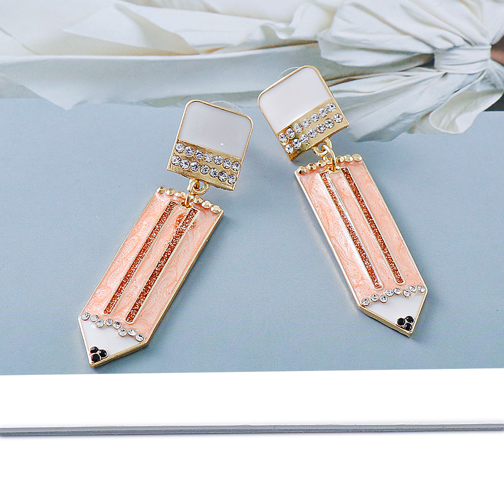 Korean Style Personality Creative Cute Pencil Diamond Earrings display picture 5