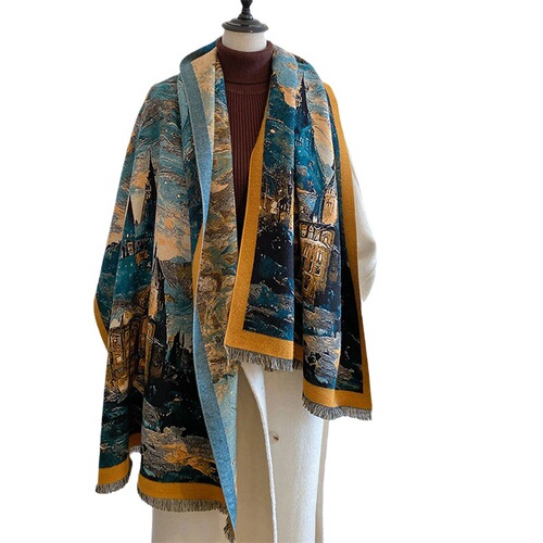 Qinghai Tibet Chaka Salt Lake Tourism Extra Large Warm Shawl Women's Van Gogh Oil Painting Style Thickened Cloak Air Conditioning Blanket
