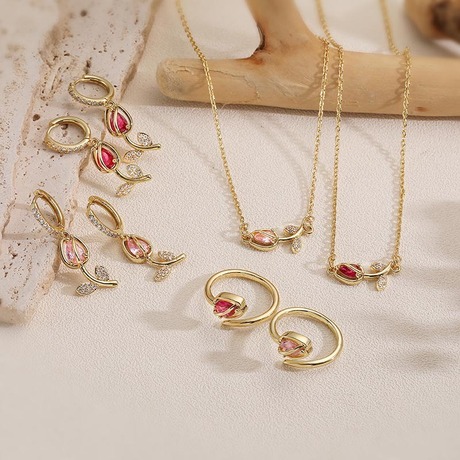 Tulip Rings Jewelry Cross-Border Hot-Selling Copper Inlaid Colored Diamond Tulip
