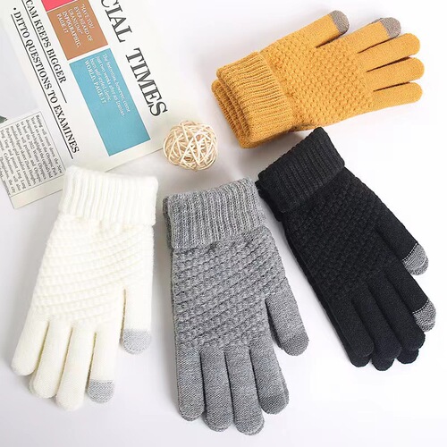 Winter touch screen gloves, thick knitted pineapple pattern finger gloves, cycling warm, windproof, cold-resistant, cotton, touch screen