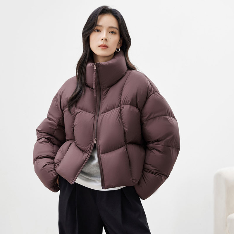 高端90白鸭绒泡芙羽绒服女短款2025冬新款时尚立领宽松保暖面包服|undefined