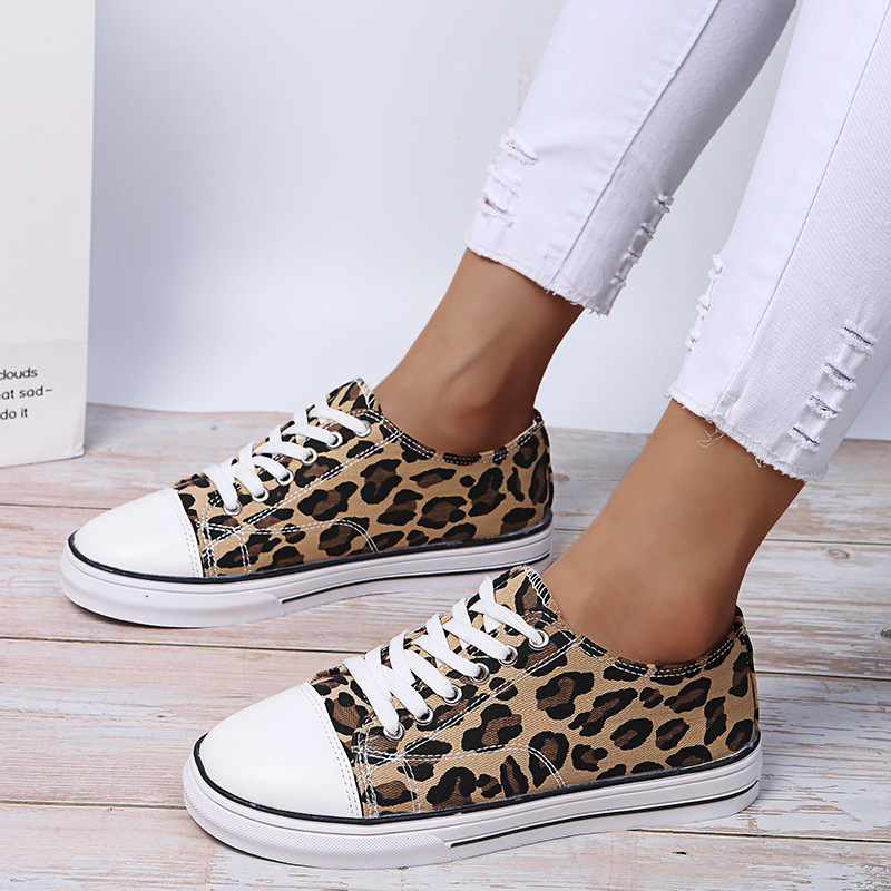 zapatos planos casuales con estampado de leopardo y cordones con punta redonda NSFH127810