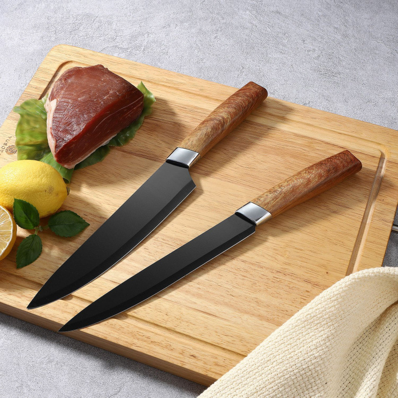 Cuchillo de acero inoxidable personalizado de comercio exterior cuchillo de madera cuchillo de cocina set de siete piezas cuchillo de fruta set de regalo