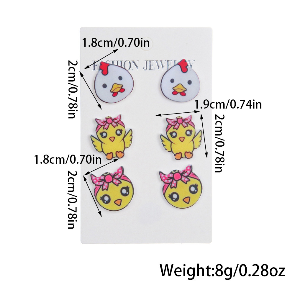 14g Weight 304 Stainless Steel Ear Needle Material Ear Studs Classification 1 Set Quantity Holiday, Daily Occasion Acrylic Material Printing, Animal Pattern Women's Gender Cute Style 1 Set Cute Printing Animal Arylic Ear Studs 7