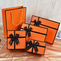 橙色伴手禮禮盒蝴蝶結輕奢禮品口紅香水包裝盒手提袋廠家批發