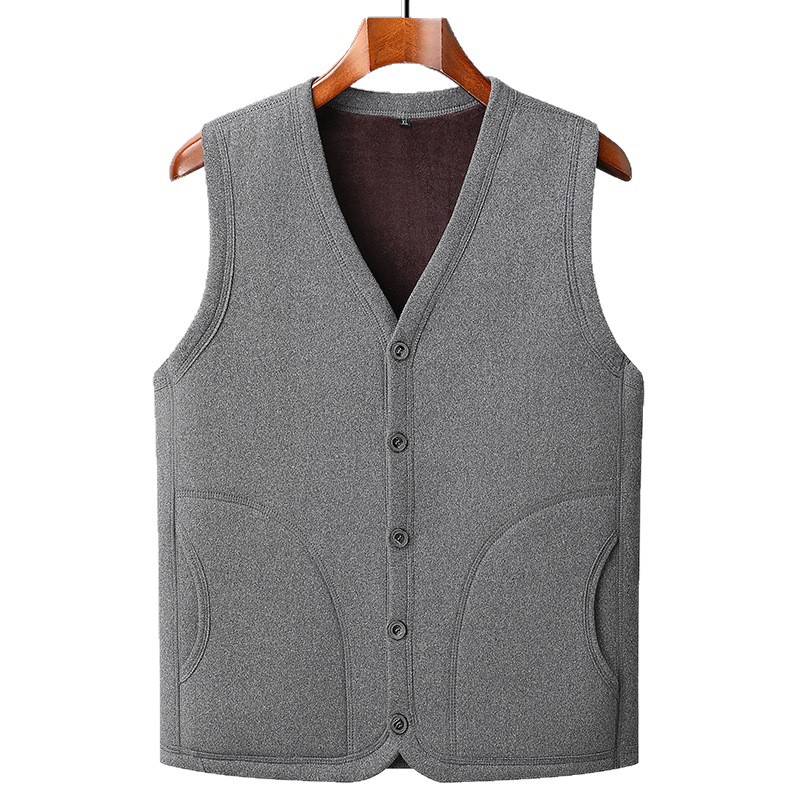 メンズベスト 中高年向け保温ベスト 裏起毛 厚手 パパ服 クロスボーダーカジュアル ベースレイヤーカーディガン おじいちゃんジャケット