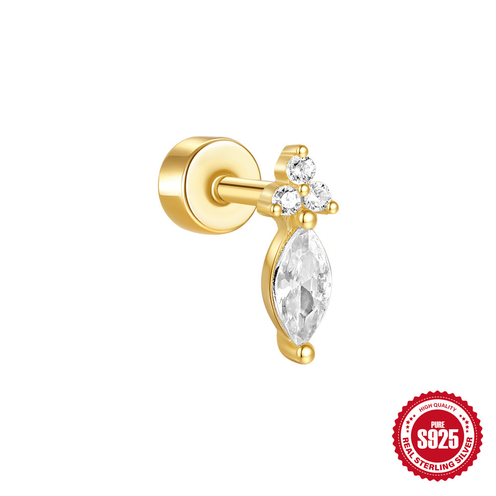 2024 nuevo s925 plata de ley estrella luna flor corona borla brillante personalidad cabeza plana hilo perforador oreja clavo