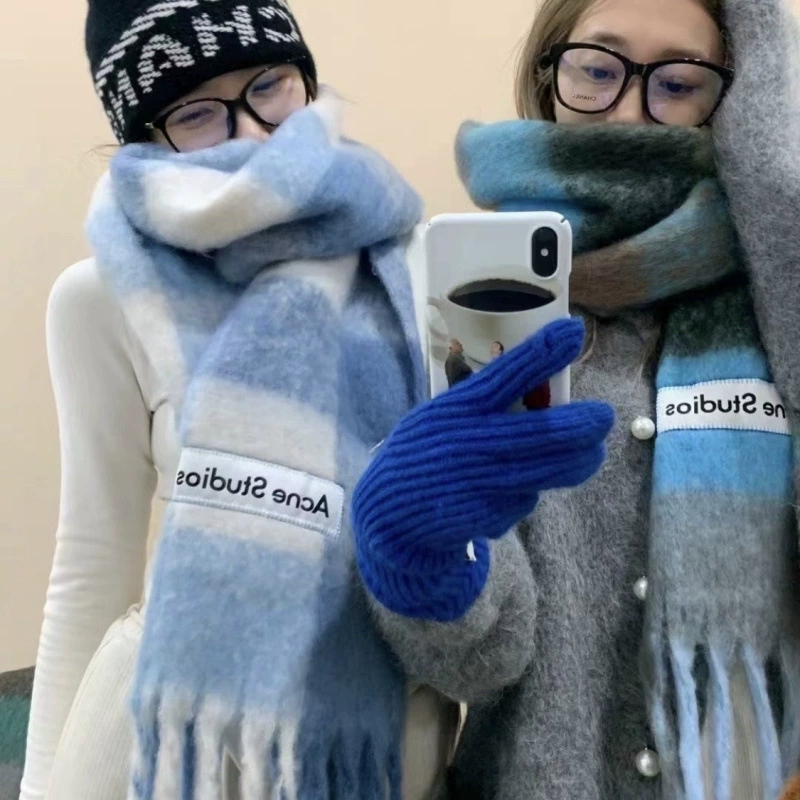 Демисезонный тёплый шарф в радугу с мохнаткой, накидка с кисточками, европейский стиль