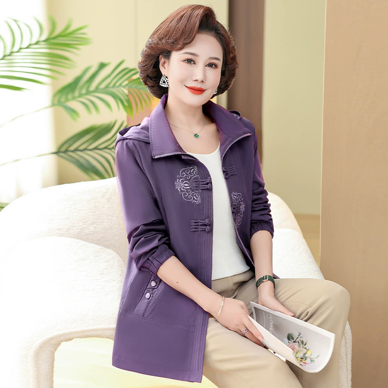2024 Весенняя новая куртка для мам среднего и пожилого возраста, пальто, ветровка, модная свободная повседневная женская одежда на молнии с пряжкой