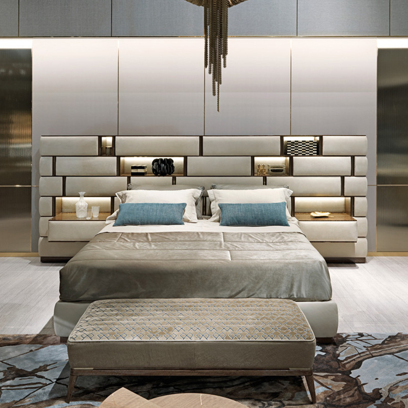 Italian Bed Light Luxury Designer Master Bedroom Modern Simple Minimalist Double Bed Bedroom Villa Style Italian Bed Light Luxury Designer Master Bedroom Modern Simple Minimalist Double Bed Bedroom Villa Style