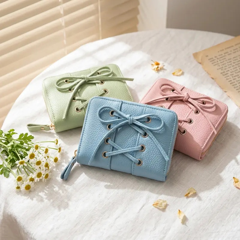 Korean-style new simple and versatile bow-tie strap zipper buckle 80% off compact and exquisite short wallet for female students