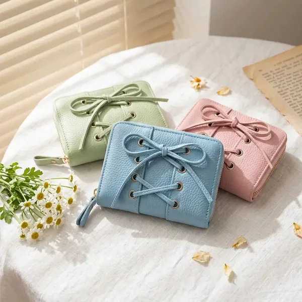 Korean-style new simple and versatile bow-tie strap zipper buckle 80% off compact and exquisite short wallet for female students