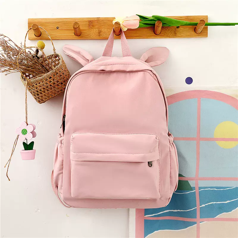 跨境日系纯色初中兔子造型学生书包大容量双肩背包透气轻便收纳