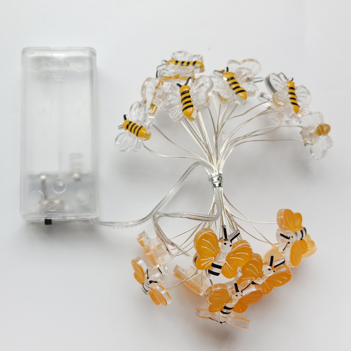 Transparent bee + yellow bee [mix and match] / 1.1m lights (2aa always on battery box)
