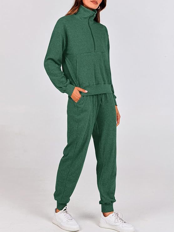 Dames casual set met longsleeve half-zip trui en joggingbroek_voghion.com