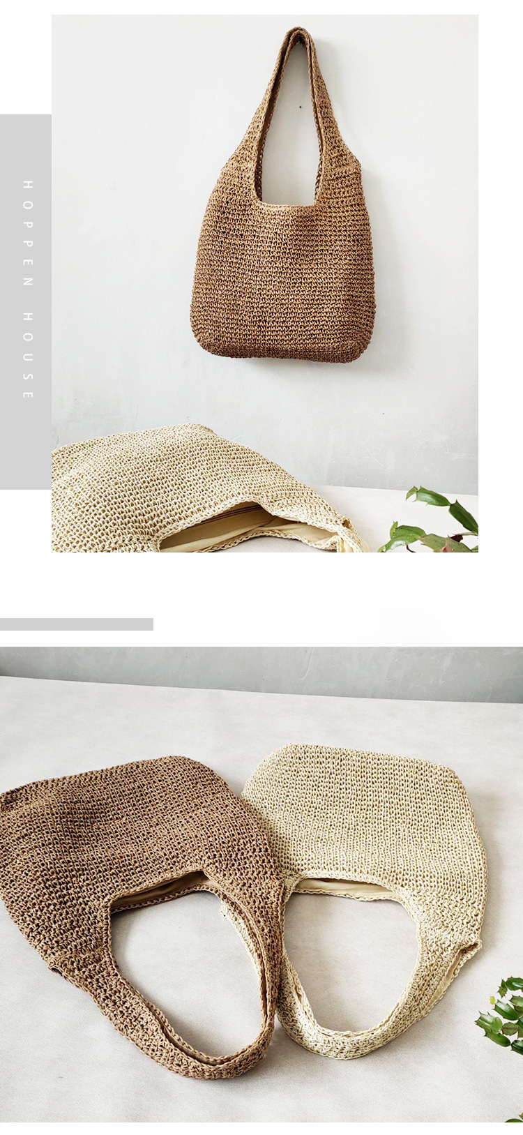 Women's Woven Shoulder Bag, Handmade Straw Beach Handbag_voghion.com