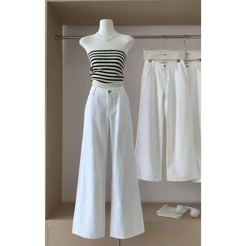 White High Waist Narrow Wide Leg Jeans Women's Spring and Autumn 2024 New All-match Slim-fit Loose Straight Pants White High Waist Narrow Wide Leg Jeans Women's Spring and Autumn 2024 New All-match Slim-fit Loose Straight Pants