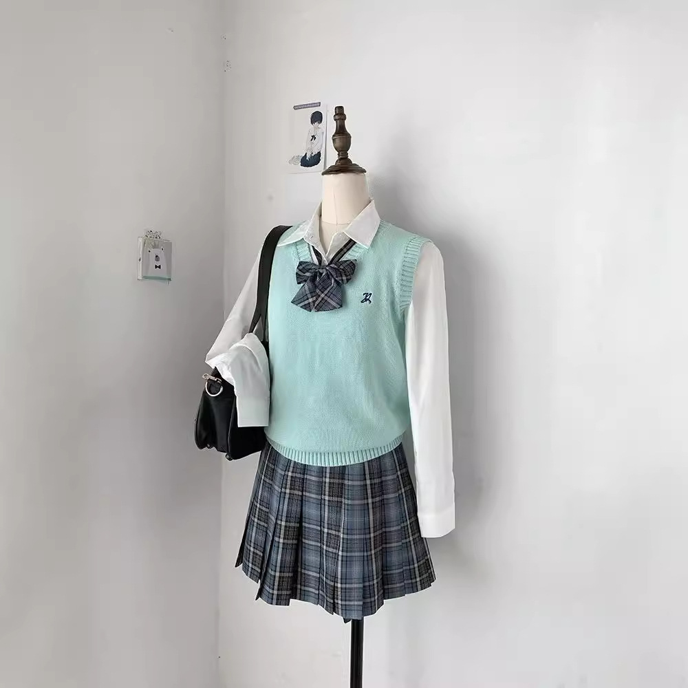 가을 겨울 봄에 학생들을위한 오리지널 JK 유니폼 솔리드 컬러 조끼 니트 조끼 V 칼라 학교