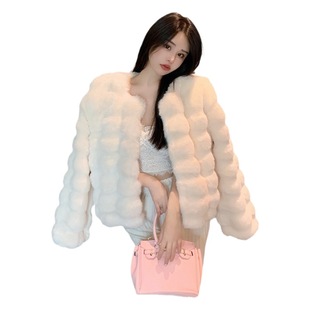 Winter Eco-friendly Rabbit Fur Short Coat 2024 Korean Style Elegant Lamb Fur Women's Wear Thickened Warm Mao Mao Top