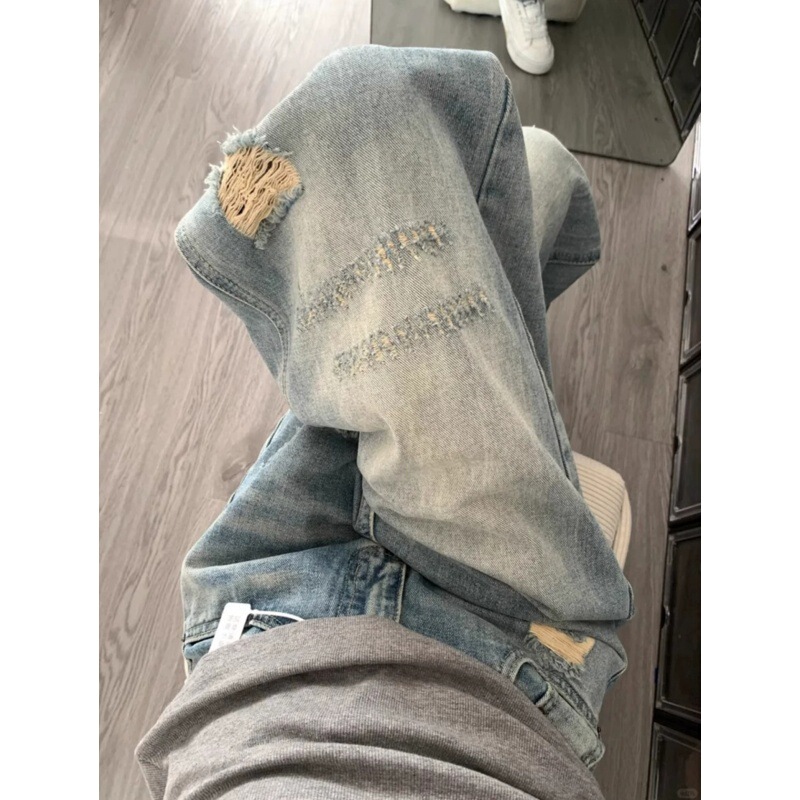 American-Style Ripped Jeans for Women, Summer Plus-Size, Loose High-Waisted, Relaxed Style Wide-Leg Pants