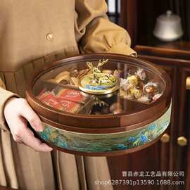 现货木质干果盒单双层带盖水果零食拼盘新年待客小吃糖果坚果盒