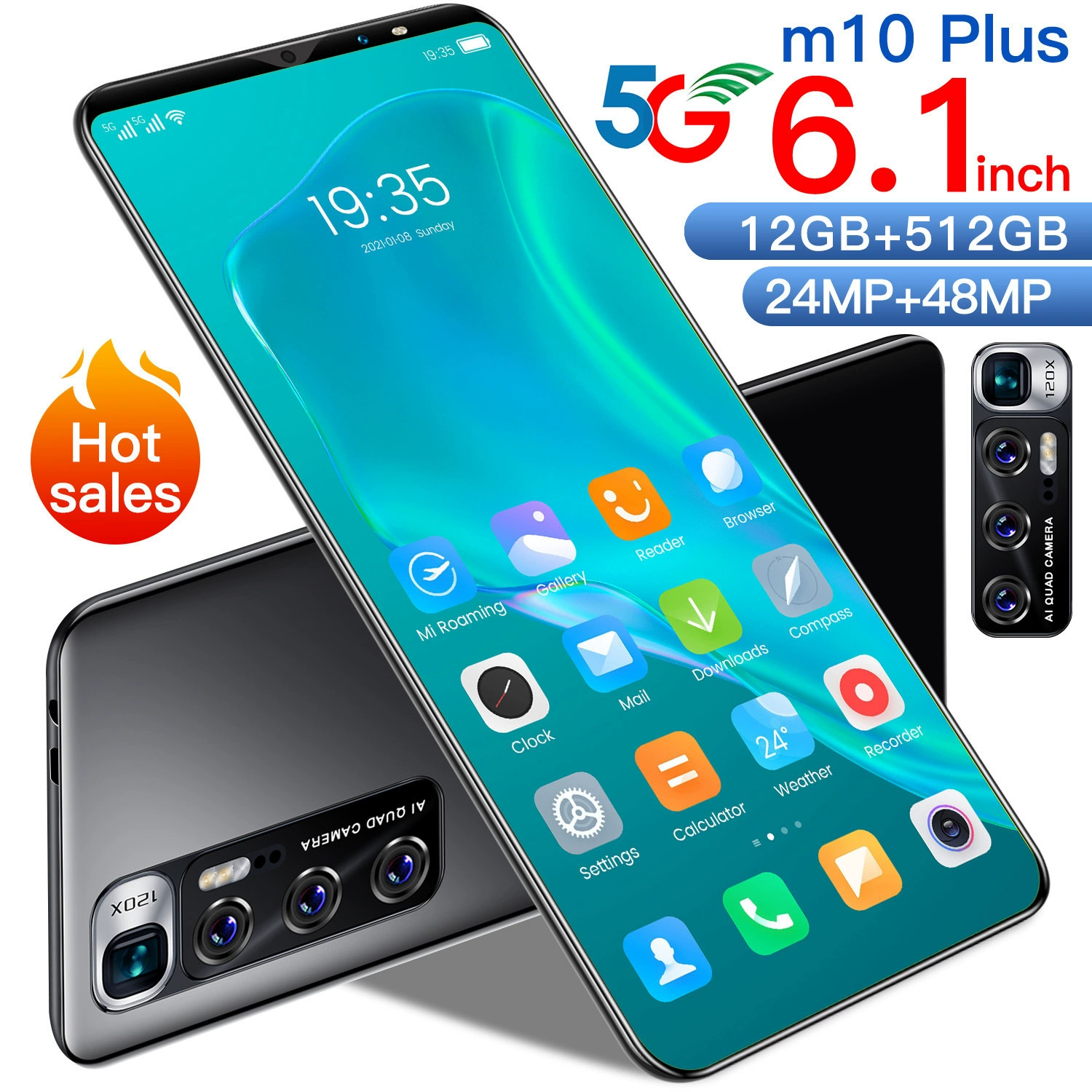 Смарт-часы и смартфон m10 Plus: Android, 4G, 6.1 дюйма, 12ГБ+512ГБ, камеры 24МП и 48МП, 10 ядер
