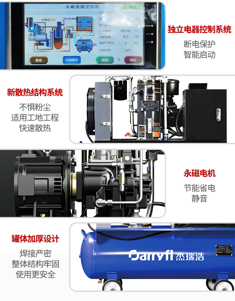 Jerry Hao Mobile Screw Air Pump Auto Repair Real Stone Paint Air Gun Spray Paint Integrated Screw Air Compressor Factory Direct Sale