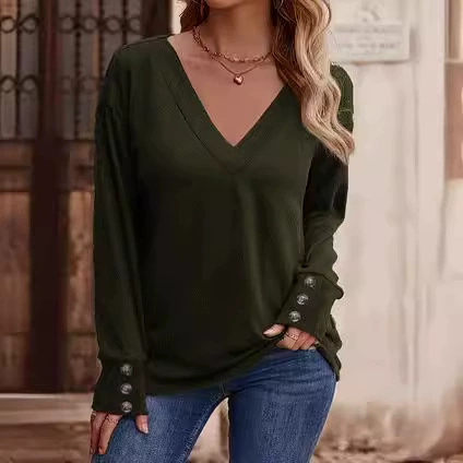 2023 осень и зима сплошной цвет городской повседневный нижний плащ V-образный рукав стильный повседневный топ