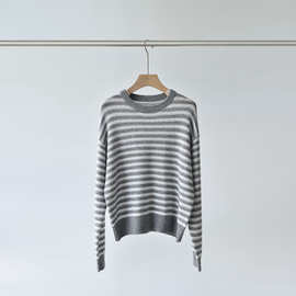 品荣服饰BC2025秋季新款女装重工亮片圆领条纹羊毛羊绒针织衫上衣