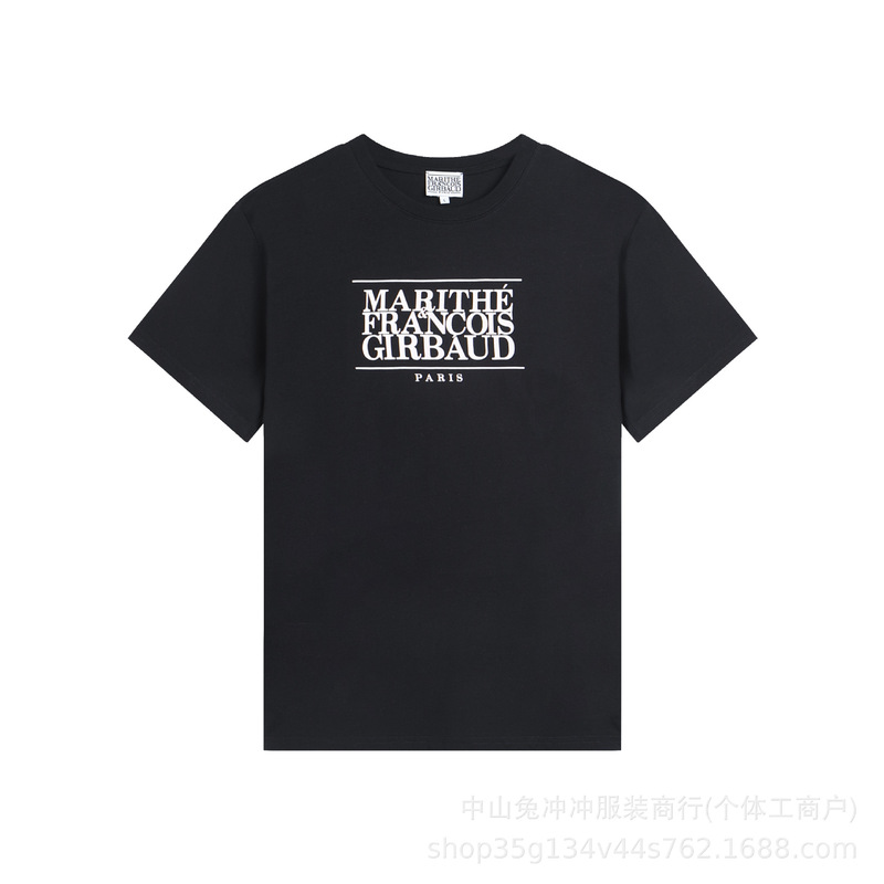 韩国marithe字母刺绣印花休闲正肩短袖男女同款重磅T恤一件代发潮|undefined