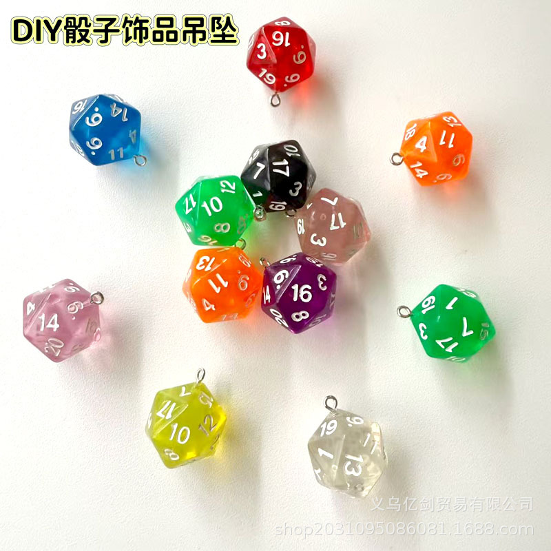 Self-Produced and Sold 20-Sided Transparent Dice Colorful Dice Dice Keychain Pendant DIY Jewelry Accessories