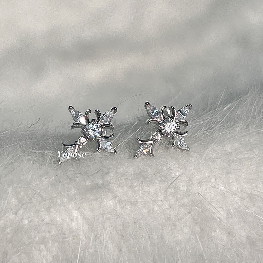 풀 다이아몬드 슈퍼 플래시 크로스 이어 네일 네일 바로크 레트로 귀걸이