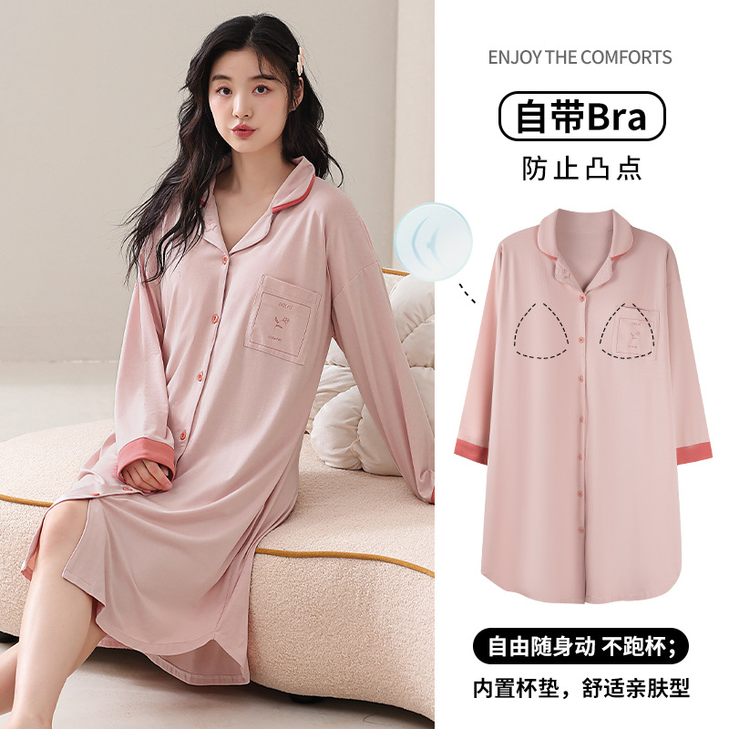 봄 가을 겨울 새로운 시원한 면화 풀 프레임 긴 소매 단색 배달을 기다리고 임산부의 잠옷을 편안한 레저 홈 밖에서 입을 수 있습니다