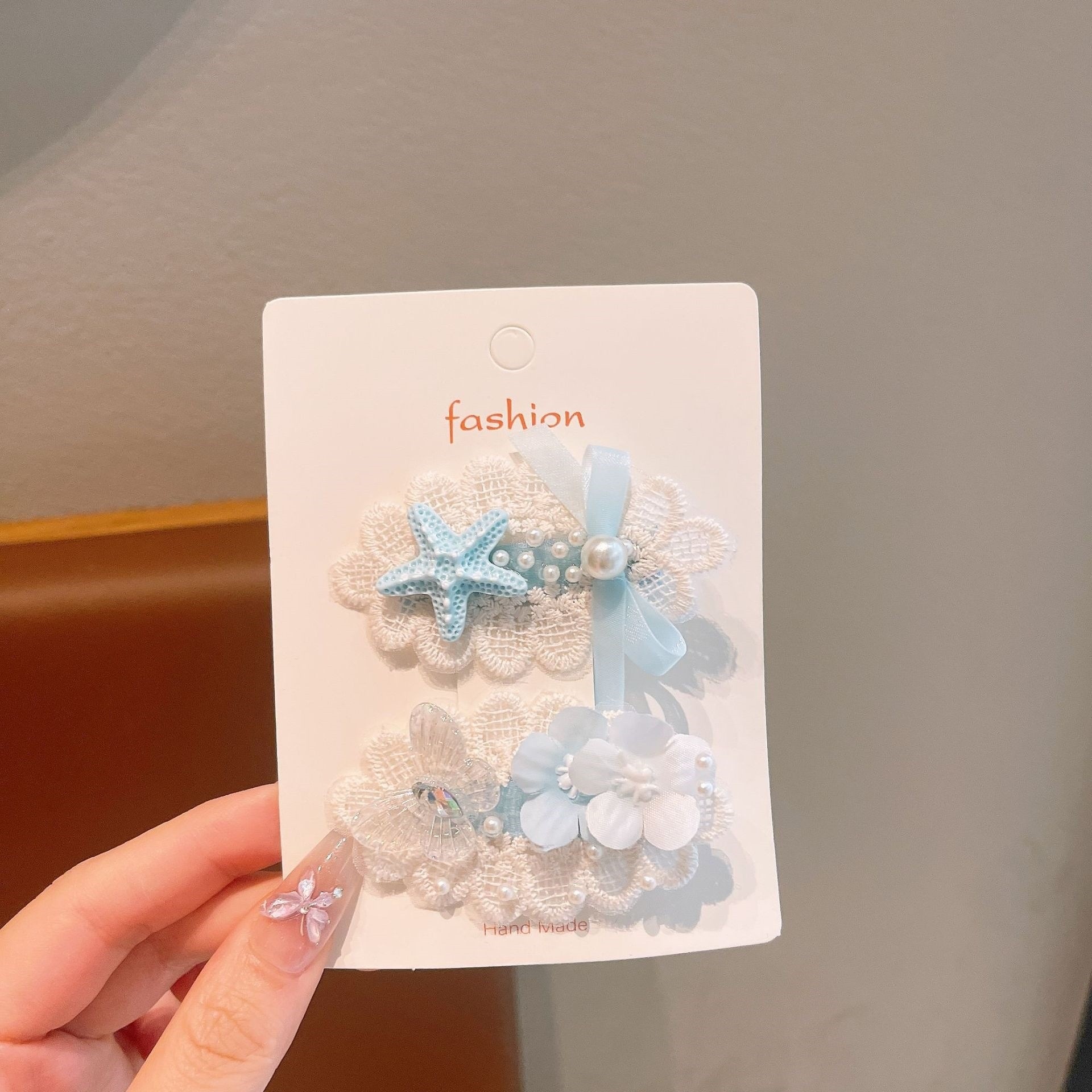 Bonitos pequeños niños frescos clip de pelo conjunto marino viento conchas estrellas perlas tarjetas de pelo princesa niñas al por mayor