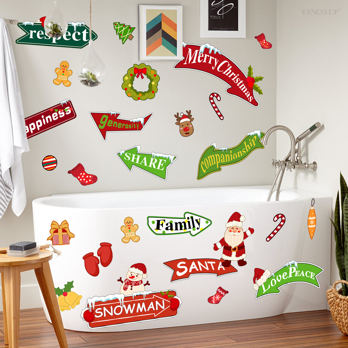 Kerst muursticker met kerstman en sneeuwpop voor woonkamer_voghion.com