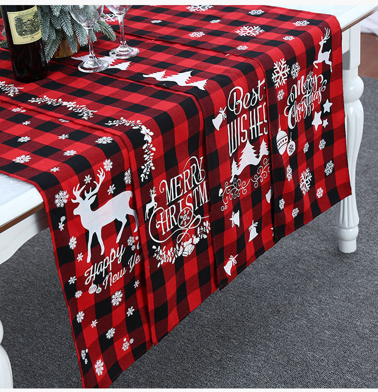 Großhandel Weihnachts Dekoration Polyester-baumwolle Karierter Tisch Läufer Nihao Schmuck display picture 9