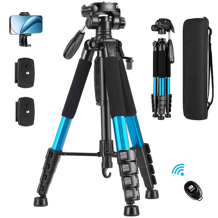Q188 azul + clip ajustable para teléfono móvil + control remoto Bluetooth para teléfono móvil + 2 placas de liberación rápida