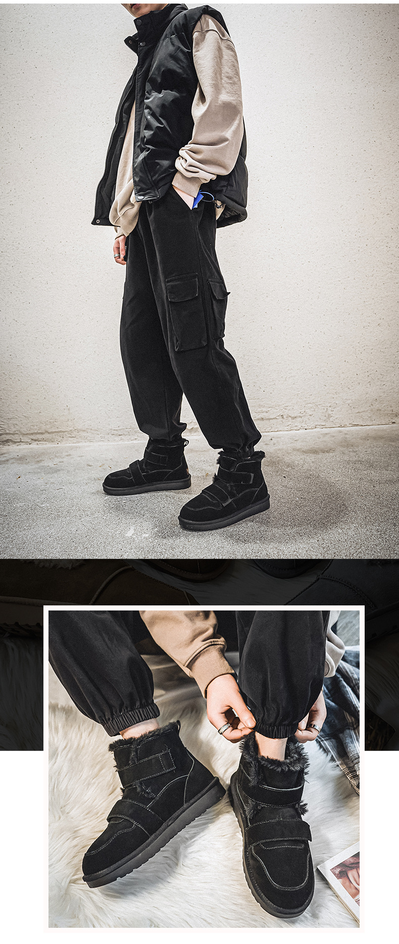 3125 par snestøvler nichedesign 2023 efterår og vinter nye fløjls tykke varme nordøstlige bomuldssko tykke såler_voghion.com