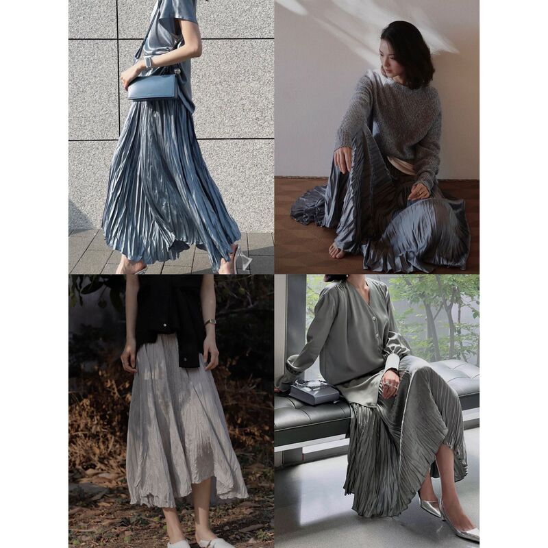26 Early Spring New Style Highly Recommended Hourglass Skirt Jo Pearlescent Semi-Satin Mid-Length A-Line Pleated Hourglass Skirt