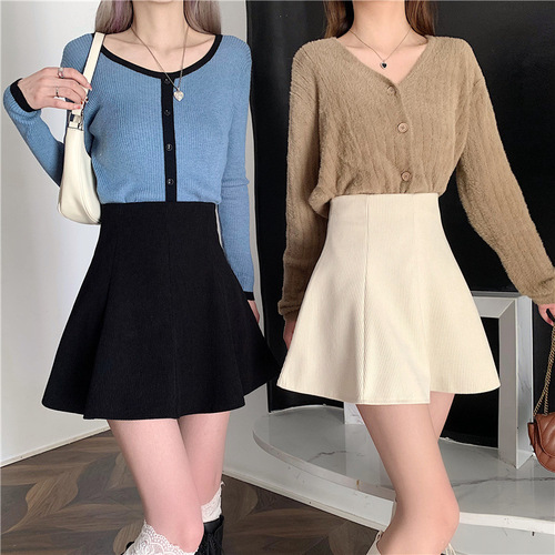 Umbrella skirt, corduroy skirt, women's new autumn and winter style, high-waisted a-line, short skirt, with sweater
