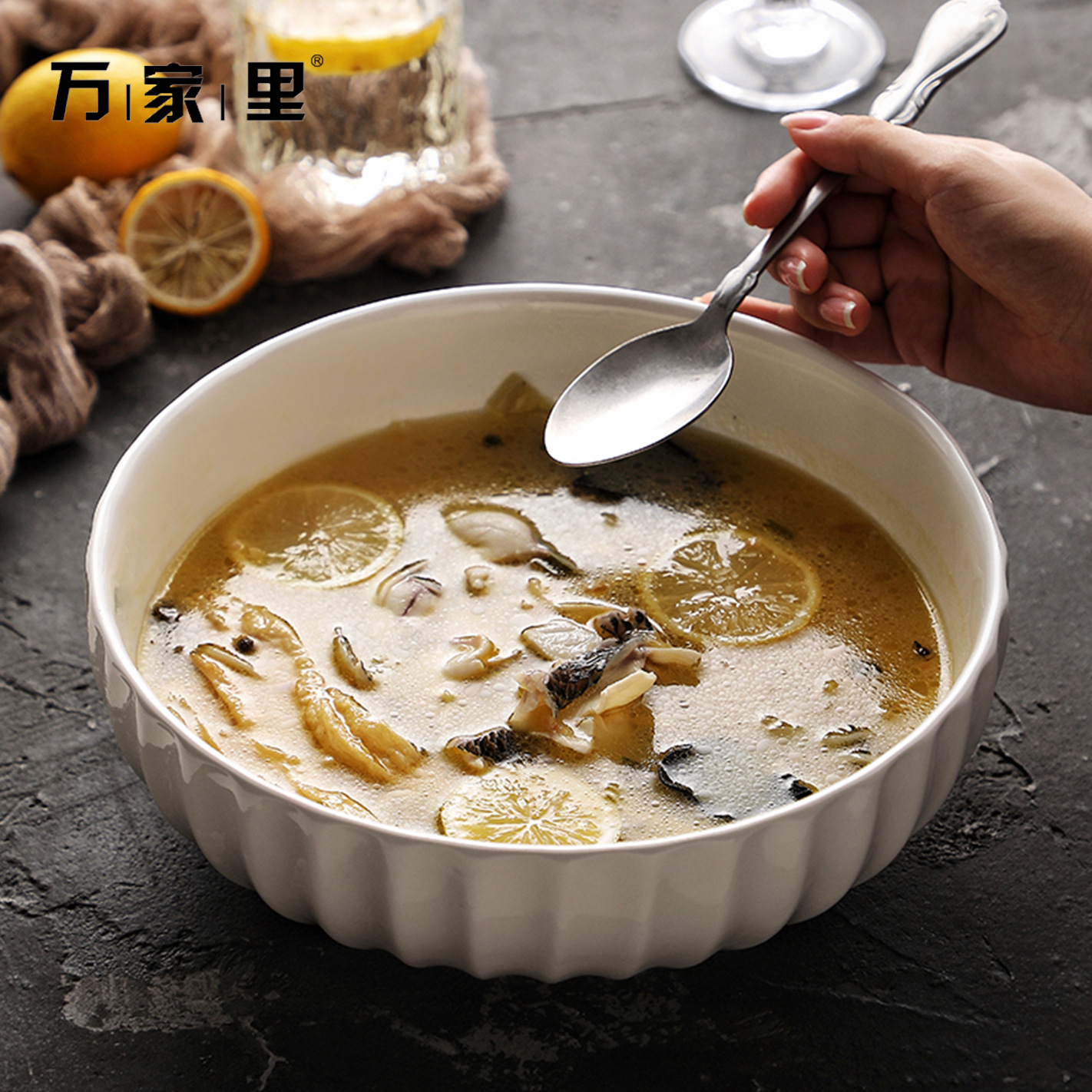 Pecado enchufe blanco puro tazón de cerámica gran tazón de cerámica de cocina de pescado hervido tazón de cerámica de gran tamaño