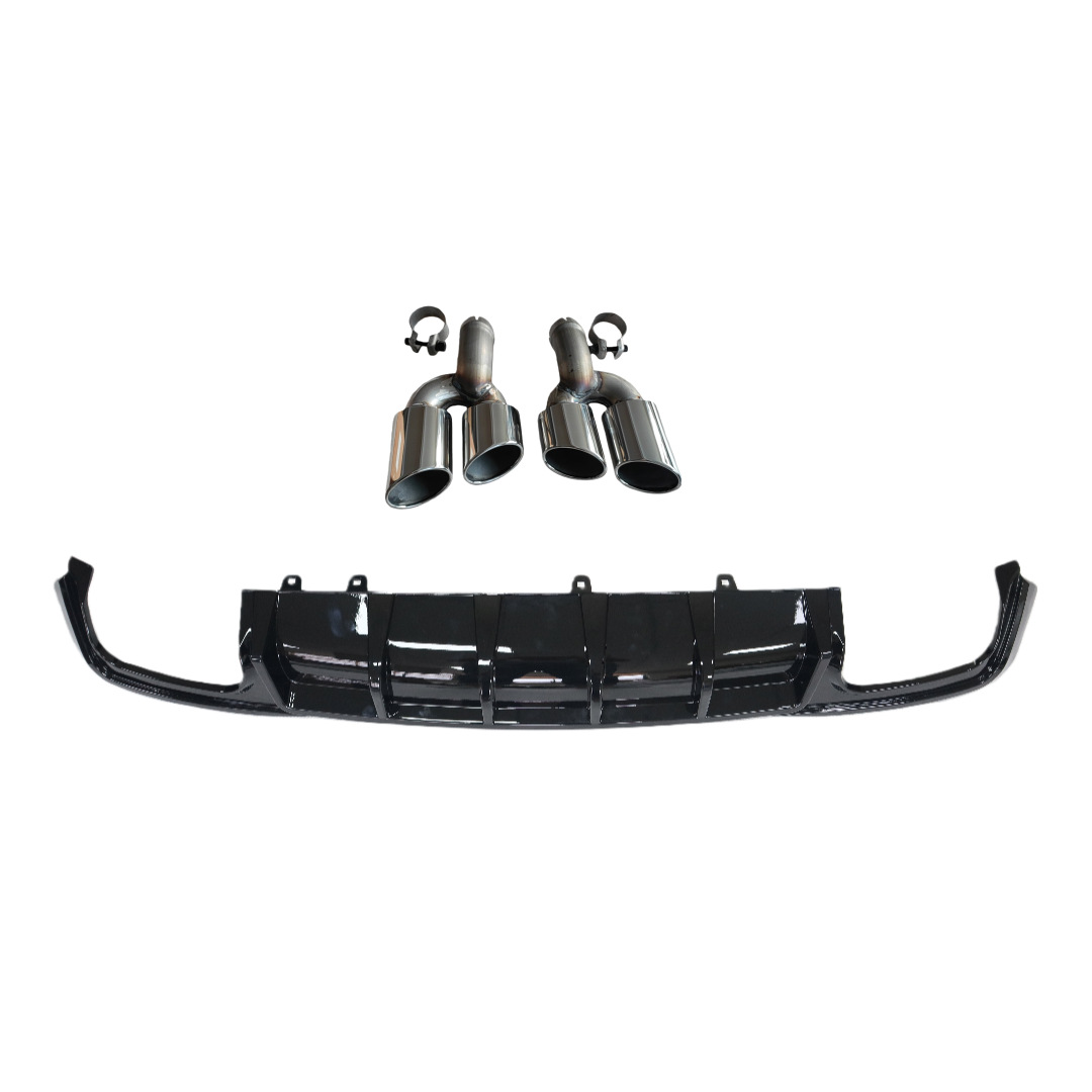 Audi – Big Surrounded Lip Diffuser for - gloss-black-rear-lip-integrated-silver-exhaust-tips