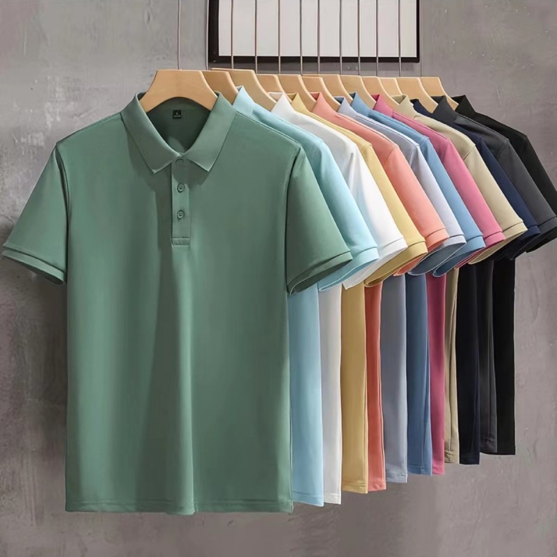 Negocios Camisa de polo de comercio exterior Camiseta de manga corta para hombres solapa suelta verano gama alta TikTok popular Ice Silk Plus size top