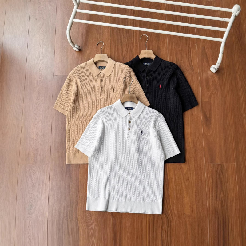 Cross-Border Foreign Trade Spring and Summer Rl Ralph Lauren Logo Men's Short-Sleeve Turn-Down Collar Cable Knit T-Shirt Men's Cotton Polo Shirt