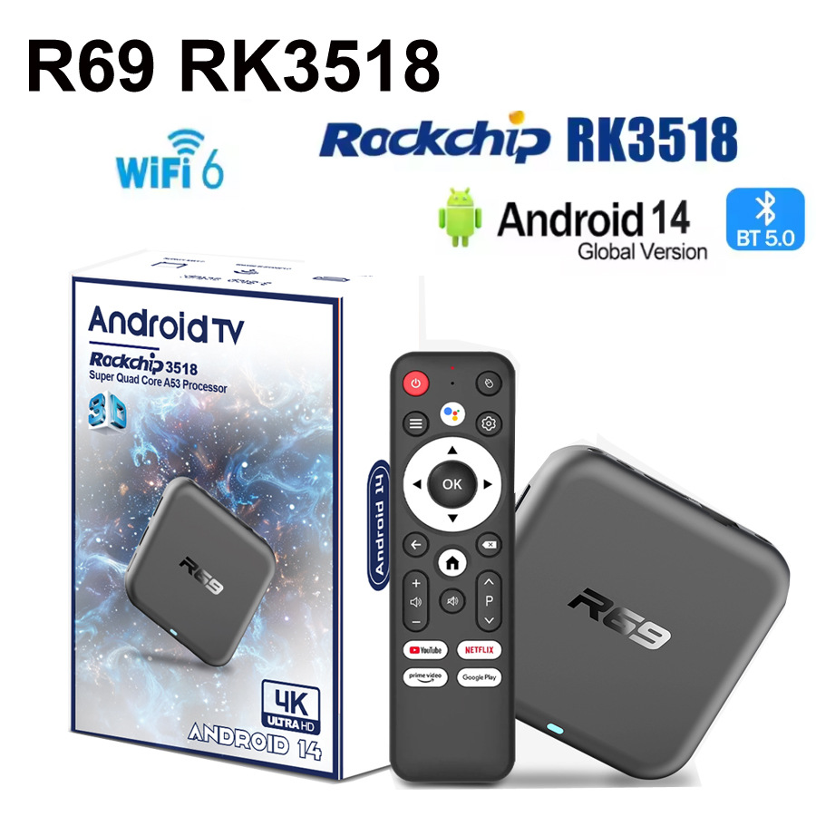 R69Rk3518 Wifi6 Bt5.0 Android 14 Set-Top Box Android 14 Tvbox Cross-Border