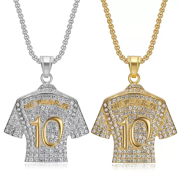 European and American Cross-border Explosions HIPHOP Titanium Steel Gold Plated Diamond Soccer Star Neymar No.10 Jersey Pendant Necklace