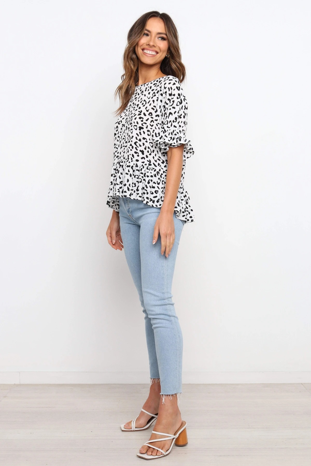 short-sleeved leopard print loose top NSAXE43941