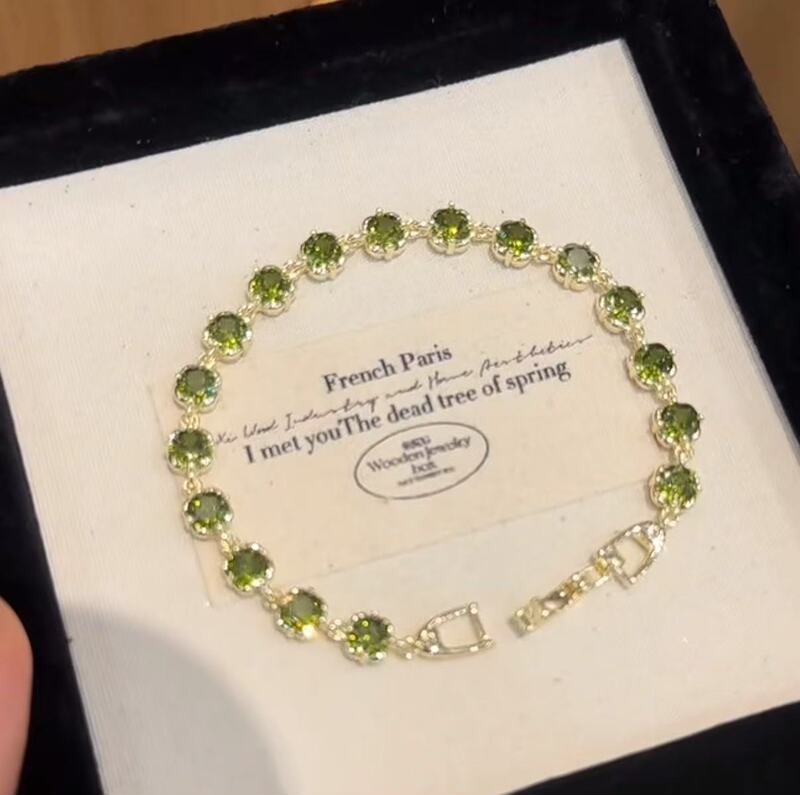 Xiaohongshu's New Olive Green Zircon Bracelet Is a Light Luxury Niche Commuter Accessory with an Elegant and High-End Feel, Sweet Hand Jewelry for Cross-Border Sales