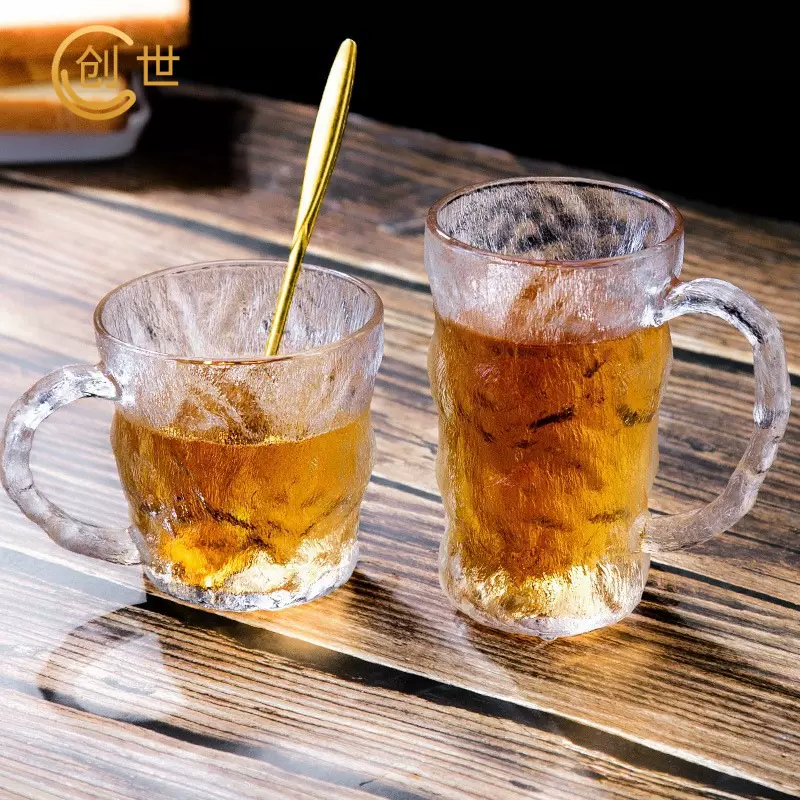 现货冰川纹玻璃杯家用水杯渐变色加厚果汁咖啡杯喝水杯子商务礼品